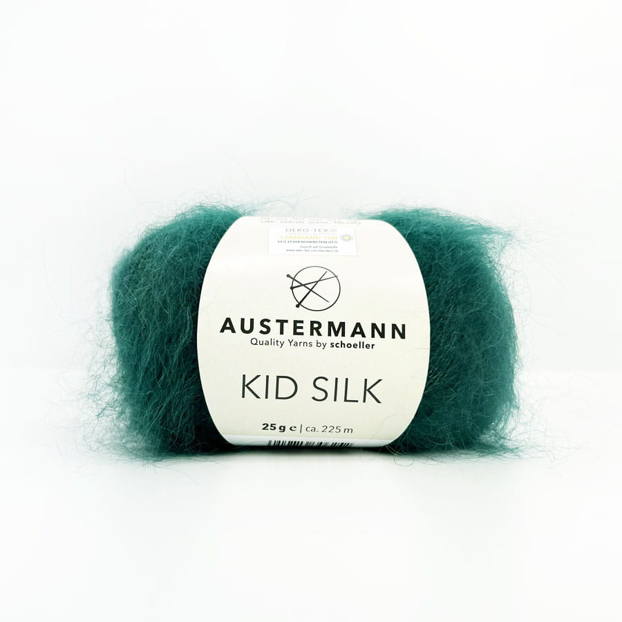 Włóczka Kid Silk 049 Dunkelgrun - mieszanka kidmoheru z jedwabiem